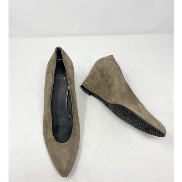 Stuart Weitzman Wedge‎ Womens Classic Pump Heels Shoes Gray Pointed Toe 7.5 N - Picture 1 of 10